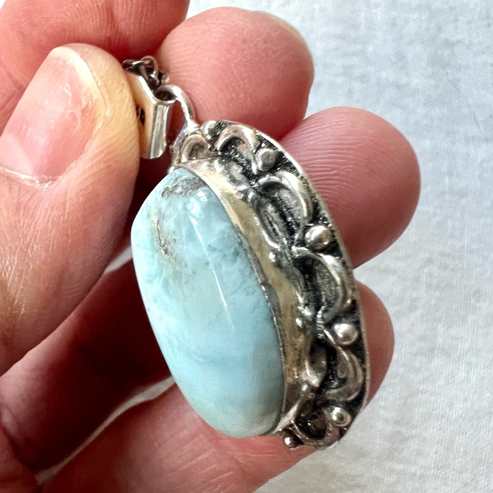 925 Calming Caribbean Larimar Pendant Necklace *flaw* - Picture 4 of 8